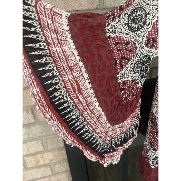 Free People Heart of Gold Boho Bell Sleeve Mini Dress XS Burgundy Tunic Top - Picture 5 of 10